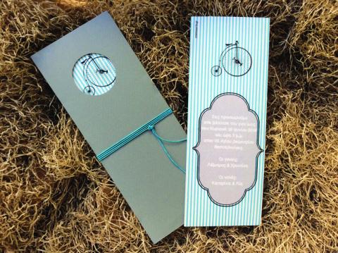 Προσκλητηρια βαπτισης αγορι -Β1655 - <p>Συρταρωτό προσκλητήριο βάπτισης με θέμα ρετρό ποδηλατάκι σε γκρι σιέλ αποχρώσεις...</p>...