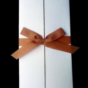 Προσκλητήριο γάμου -Γ1213 - <p>Τρίπτυχο λευκό προσκλητήριο-κάρτα με αυλακώσεις και σοκολατί γκρο κορδέλα.</p>...