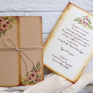 Προσκλητήρια γάμου ρομαντικά -Γ1754 - <p>Ρομαντικό προσκλητήριο γάμου από οικολογικό χαρτί με λουλούδια!</p>...